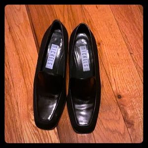 Black loafers with small heel